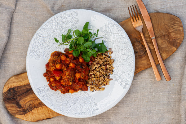 Harissa Spiced Lamb Meatballs & Chickpeas